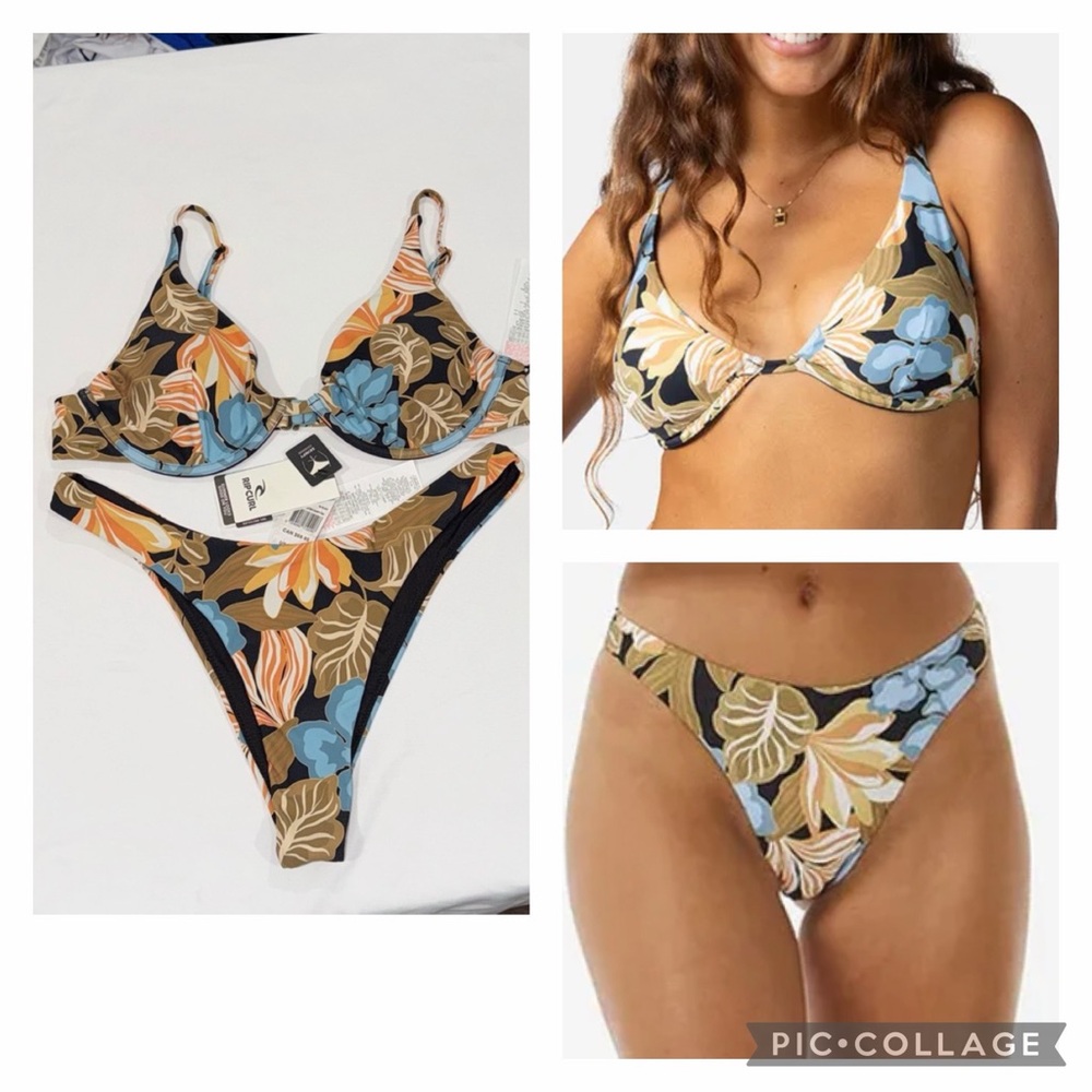 Rip Curl Bikini Top Follow The Sun Bralette & High Cut Skimpy Coverage Bottom, L